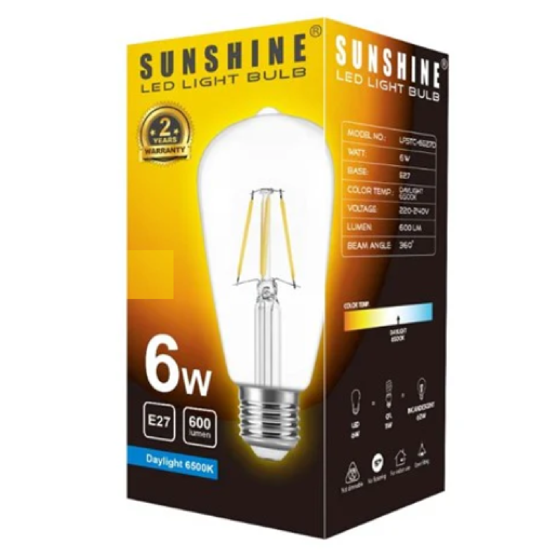 Sunshine ST64 LED FILAMENT 6W E27 Light Bulb DAYLIGHT